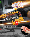 Cordless Rivet Nut Gun Kit With Auto Mode and Memory compared to manual tool, showing powerful brushless motor in action.