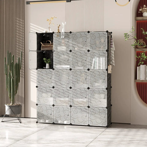 Twenty Cube Storage Organizer With Doors For Bedroom And Living Room Modular Plastic Shelving Unit With Big Capacity