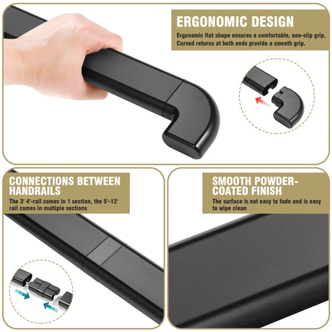 Ergonomic design of Heavy Duty Black Pipe Stair Handrail For Indoor And Outdoor Steps aluminum metal railing with smooth grip