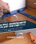 Rock Solid Extra Large Stair Tread Template Tool 63 Inch Aluminum Measuring Jig with depth attachment on wood surface.