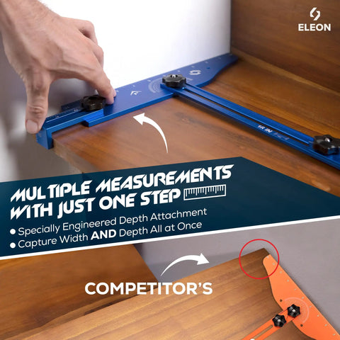 Rock Solid Extra Large Stair Tread Template Tool 63 Inch Aluminum Measuring Jig with depth attachment on wood surface.