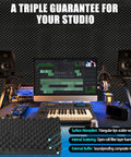 Killer 4 Pack Acoustic Foam Panels 48 X 24 X 2 Inch Egg Crate Sound Proofing Wedges on studio desk for noise reduction.