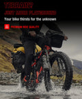 Cyclist on e-bike with 20x4 fat tires through water, puncture proof tire insert for 20x4 fat bike tires with 15mm anti-puncture layer.