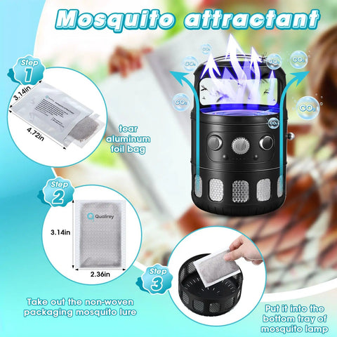 Illustration showing how to use 10 Pack Mosquito Attractant Refill For Bug Zappers Long Lasting CO2 Scent Lures.