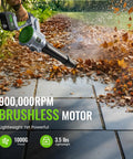 Person using Cordless Leaf Blower With 680 CFM, 2x 4.0Ah Batteries And Charger, 5 Speed Brushless Motor on patio