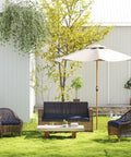 Outdoor Bench Cushion Tufted 44x22x4 Inch loveseat pad on wicker chair in garden setting with white umbrella