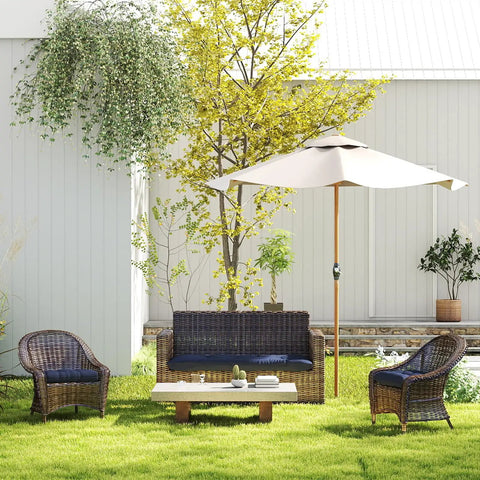 Outdoor Bench Cushion Tufted 44x22x4 Inch loveseat pad on wicker chair in garden setting with white umbrella