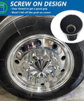 20 Pack Lug Nut Covers For Semi Trucks And Trailers 33mm And Three And A Half Inch Thread On Flat Top Cylinder Caps ABS Chrome Plastic Anti Rust Screw On High Gloss Finish Durable Chrome Lug Nut Caps For Heavy Duty Wheels installed
