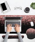 Rose Gold Pink 4-In-1 Keyboard And Mouse Pad Set With Large Desk Mat, Keyboard Wrist Rest, Mouse Wrist Rest, And Cup Coaster