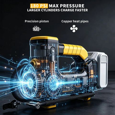 Heavy Duty Portable Tire Inflator Air Compressor Compatible With DeWalt 20V Battery. Delivers Quick And Powerful 180 Psi Inflation For Cars, Trucks, Motorcycles. Works With Existing Dewalt Tools. Bare Tool Only, No Battery Included. Super Fast Setup.