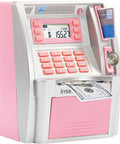 Pink Dope ATM Piggy Bank For Real Money With Card Access And 4 Digit PIN Balance Checker, coin slot, and bill feeder