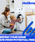 Two Piece Dryer Vent Cleaner Kit With Lint Vacuum Attachment And Flexible Dryer Lint Brush next to a mother and child by a dryer.
