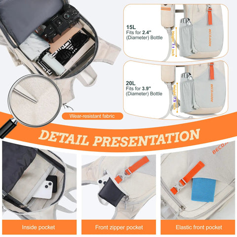 Ultralight 15L Daypack For Travel And Outdoors, Foldable Packable Backpack with phone pocket and side drawstring pouch detail