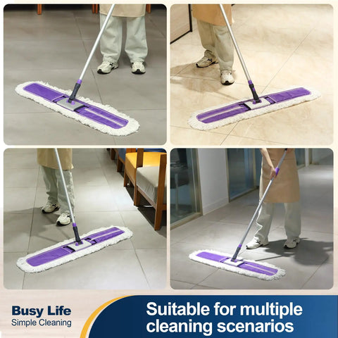 Heavy Duty Commercial Dust Mop With Quick Release Handle And Broad Sweeping Head designed for efficient floor cleaning in busy environments.