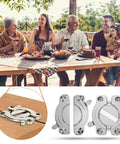 Heavy Duty Zinc Alloy Table Leaf Locks Rotating Latch Hardware Lock shown in outdoor dining setup, size 3.03 by 2.72 inches.