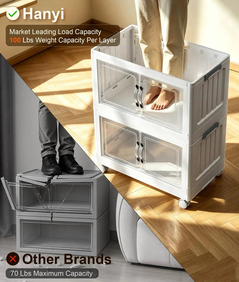 Slick 5 Tier Stackable Storage Bins With Removable Locking Covers And Clear Front Doors 415 QT Rolling Organizer Rock Solid Casters For Hella Spacious Home Wardrobe And Toy Clutter Management