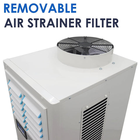 Heavy-Duty Industrial Spot Cooler With Rollin' Brake Wheels, Top-Shelf Commercial Air Conditioner For Warehouses And Factories, 20400 Btu, 220 Volt, Moves Anywhere, Shop Ready Cooling Beast air strainer filter on top.