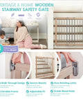 Wooden Baby Gate 23.5 To 42 Inches Walk Through Stair Gate for Doors Toddlers and Pets, kid-proof design, shown in home setting.