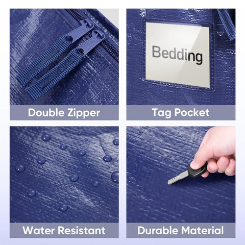 Features of Six Pack Extra Large Moving Bags Heavy Duty With Zippers And Carrying Handles Tough As Nails Waterproof Storage Bags