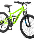 Status 24 Inch Kids Mountain Bike With 21 Speeds, Aluminum Full Suspension Frame, steel rear triangle, side view