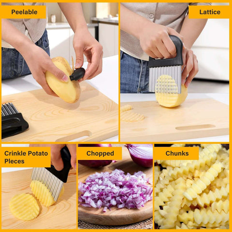 HHuanwfer two-pack stainless steel vegetable peeler and crinkle cutter with black handles