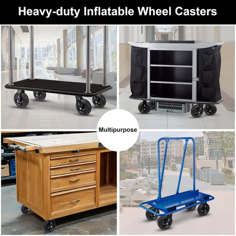 Built Tough 8 Inch Heavy Duty Pneumatic Casters Set Of Four With Two Swivel And Two Rigid Wheels on utility carts and workbenches.