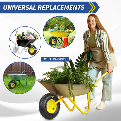 Upgrade 13 Inch Pneumatic Wheelbarrow Tire For 4.00 To 6 Wheel Size Fits Five Eighths And Three Quarters Bearings Hub with plants