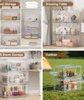 Premium Clear Storage Bins With Smooth Rolling Wheels, Foldable Closet Organizers For Home Office Or Garage, Stacking Drawers That Are A Total Game Changer, Hella Sturdy 4 Pack in various storage settings.