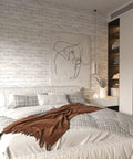 Bedroom wall with Brick Wallpaper Peel And Stick 3D Faux Brick Self Adhesive Removable Wallpaper Backsplash For Walls White And Gray Waterproof Thick Easy To Install 120 Inch Long 18 Inch Wide