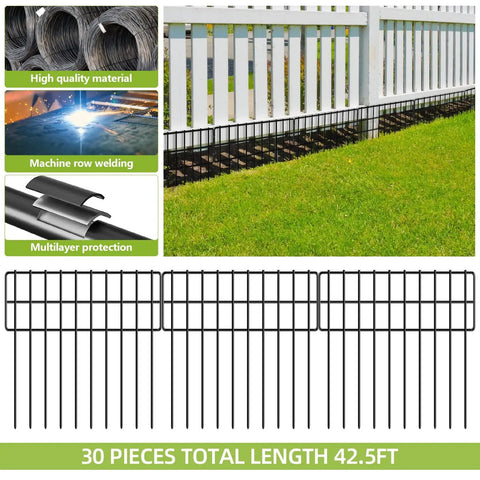 Critter Proof No Dig Fence Barrier For Garden, 30 Panels, 42.5 Feet Long By 13 Inches High, Rustproof Metal Border For Outdoor Use