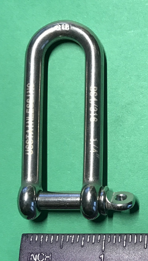 316 Stainless Long D Shackle One Quarter Inch Marine Grade Dee, Corrosion Resistant, Smooth Action, Heavy Duty