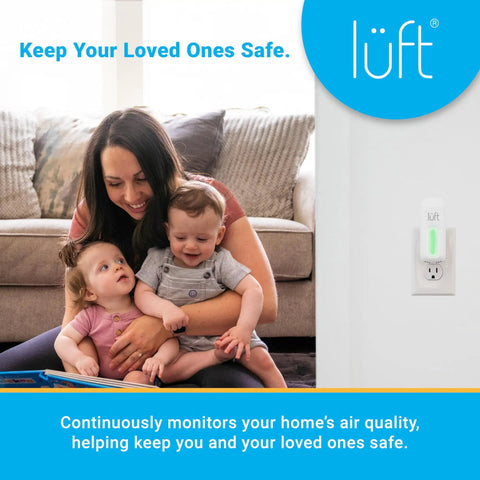 Lüft Indoor Air Quality Monitor With Radon VOCs CO2 Temperature Humidity And Pressure Portable Plug In Sensor WiFi Connected.
