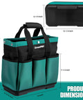 Heavy Duty Garden Tool Tote With Molded Bottom And 10 Pockets Reinforced Go To Workhorse Tool Bag Top Snap Closures For Spill Proof Transport Rugged 600D Oxford Dark Green Tools Not Included