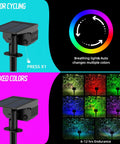 Solar Color Changing Outdoor Lights With 50 LED RGB Spots IP67 Waterproof Landscape Lighting showing color cycling and fixed modes.