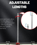 Diagram showing adjustable lengths of Two Pack Universal RV Waste Valve Replacement Kit With Camper Dump Valve Handle And Tube Extensions.