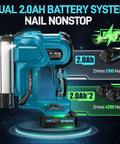 Heavy Duty Cordless Brad Nailer, Bad Boy 2 In 1 Nail Gun For Wood, 18 Gauge Stapler With Dual 2 Amp Hour Batteries, battery details visible.