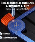 7.3 Inch Aluminum Miter Bevel Gauge Precision Angle Finder With Laser Etched Dual Scales For Crown Molding Carpentry Trim Work showing precision scales in blue.