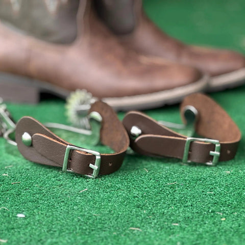 Two Pack Handmade Leather Spur Straps For Western Riding, Full Grain Leather Boot Accessories, Adjustable, Unisex Cowboy Gear