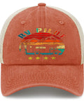Funny RV Pilot Road Trip Hat For Outdoor Adventures, Camper Vacation Cap With Adjustable Strap, Bright Saffron Color