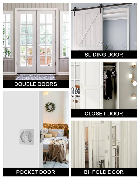 A variety of doors including double, sliding, closet, pocket, and bi-fold doors, showcasing different interior door styles.