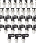 Push To Connect Pneumatic Elbow And Straight Fittings Pack Of 30 For Quick Easy Install, One Quarter Inch Tube Outer Diameter