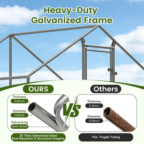 Heavy Duty Walk In Metal Chicken Coop With Run Spire Shaped Poultry Cage Weatherproof Cover And UV Protection steel frame comparison