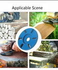 Heavy Duty Six Tooth Wood Carving Disc For Angle Grinder in use, showcasing stump removal and wood profiling tasks.
