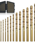 Axelord 13-piece cobalt drill bit set in index storage case; M35 HSS, 1/16–1/4 in, 135° twist bits