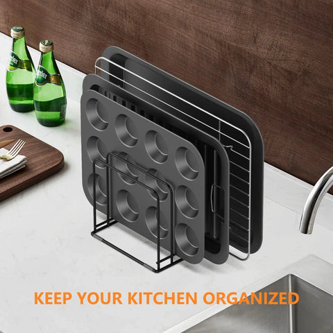 Sturdy Steel Kitchen Cabinet Organizer Rack With Five Slots For Skillets Pans Baking Trays And Chopping Boards Heavy Duty Cookware Holder