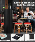 Rugged Heavy Duty Patio Heater Cover for Tower Style Heaters shown with easy to store bag and cleaning features, Oxford fabric.