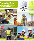 Solid Tradesman Kit Featuring 18 Piece Suspension Hard Hats In Clean White And Safety Yellow Paired With High Vis Mesh Reflective Vests Plus Premium Anti Fog Goggles For The Daily Grind in various work environments.