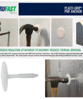 Rock Solid White Plastic Insulation Anchors 250 Pack Heavy Duty Fasteners For Masonry Brick Concrete Stone Walls Zero Thermal Bridging Easy Hammer Install Lock In Thick Foam Boards Now held next to a wall during installation.
