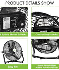 12 Inch High Velocity Floor Fan With Three Speeds Delivers Up To 1650 CFM Heavy Duty Metal Construction Portable Floor Fan Features