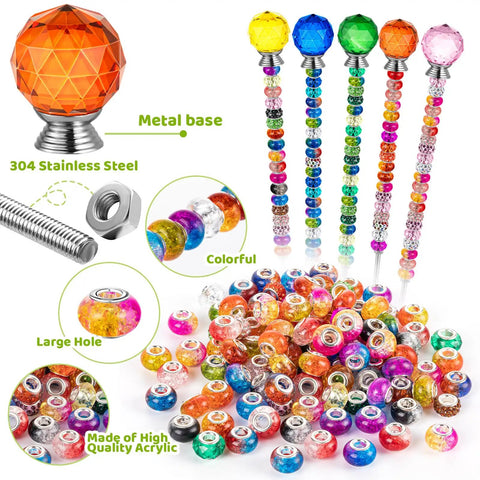 Awesome DIY Fairy Wand Garden Stakes Kit Includes 230pcs Colorful Beads And Complete Parts, showcasing colorful acrylic beads and stainless steel rods.
